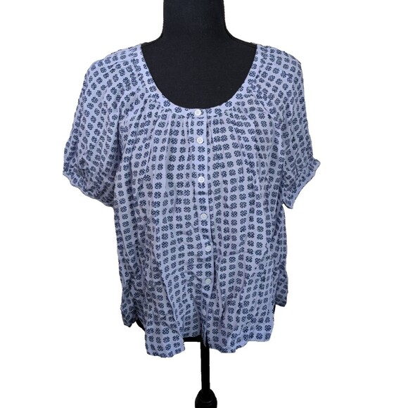 Madewell Puff-Sleeve A-Line Top In Washed Lavender Button Front Oversized Medium - Picture 1 of 13